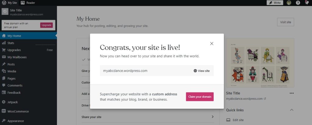 Nhấn chọn Launch your site và chọn tiếp Claim your domain